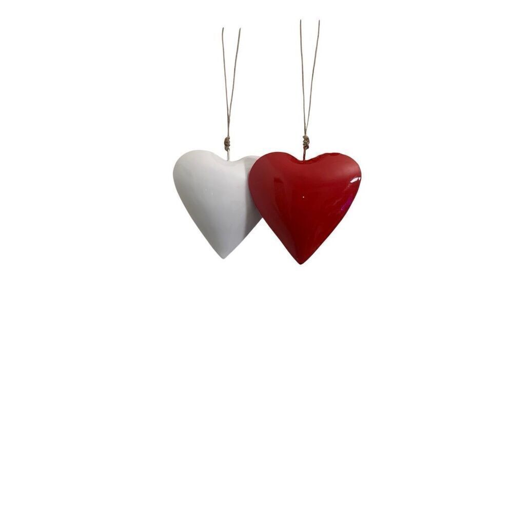 Handmade Set of 2 Enamel Heart Ornaments